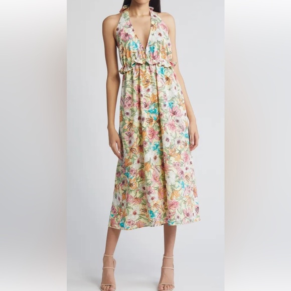 Charles Henry Floral Halter Linen Blend Midi Dress Size XS. A21 - Picture 1 of 16